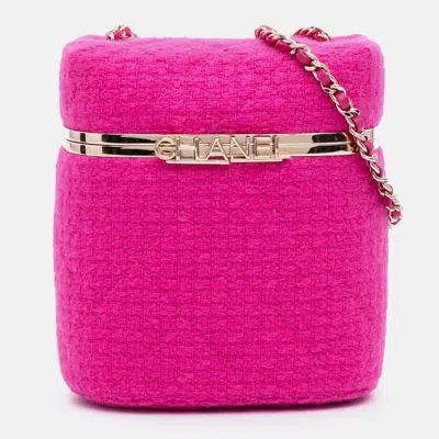 Pre-owned Chanel Pink Quilted Tweed Vanity Case