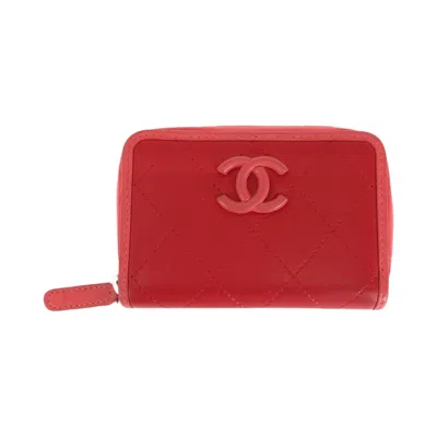 Pre-owned Chanel Pink Red Color Leather Coin Purse/coin Case () In Multi