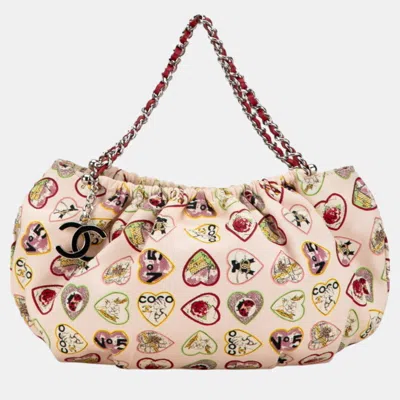Pre-owned Chanel Pink Red Multicolor Canvas Valentine Day Coco Mark Chain Handbag