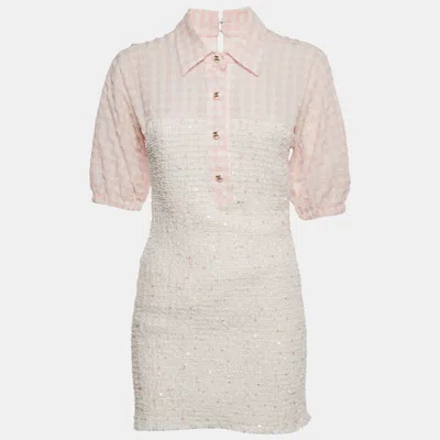 Pre-owned Chanel Pink Seeksucker And Tweed Mini Dress M