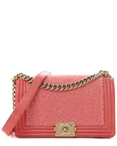 Pre-owned Chanel Pink Shearling Boy Flap Ghw (authentic Pre-loved)