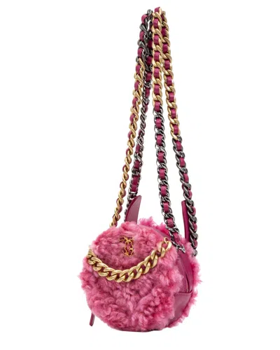 Pre-owned Chanel Pink Shearling Rare Shearling Mini Round Clutch (authentic Pre-loved)