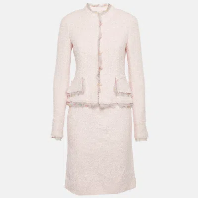 Pre-owned Chanel Pink Silk Trim Tweed Blazer And Skirt Set M