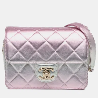Pre-owned Chanel Pink Silver Mini Metallic Lambskin Like A Wallet Flap Bag