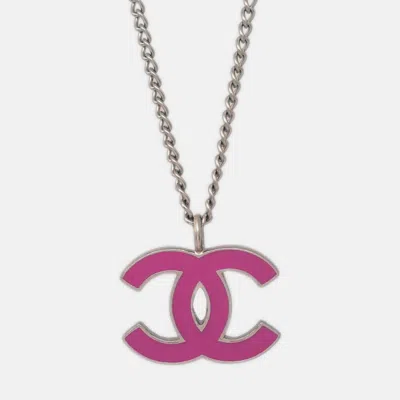 Pre-owned Chanel Pink Silver Plated Cc Chain Necklace Pendant