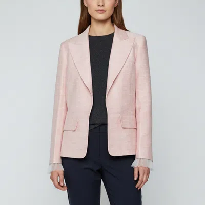Pre-owned Chanel Pink Slub Silk Peak Collar Open Front Blazer Xl