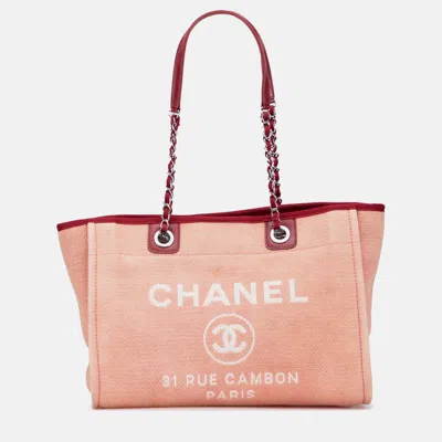 Pre-owned Chanel Pink Small Canvas Deauville Tote