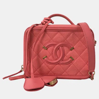 Pre-owned Chanel Pink Small Caviar Cc Filigree Vanity Bag