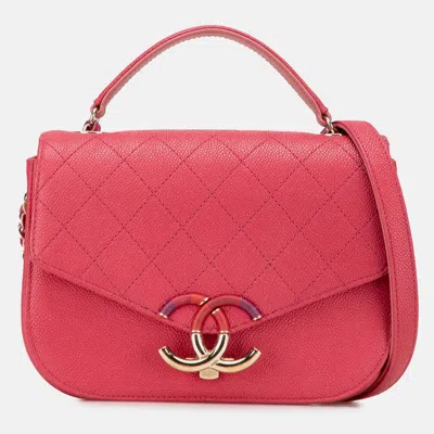Pre-owned Chanel Pink Small Caviar Paris Cuba Thread Around Flap