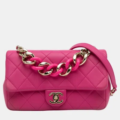 Pre-owned Chanel Pink Small Lambskin Elegant Chain Single Flap