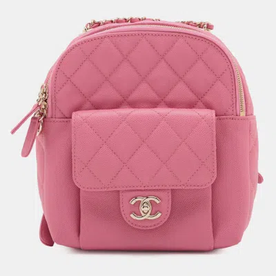 Pre-owned Chanel Pink Small Quilted Caviar Cc Day Backpack
