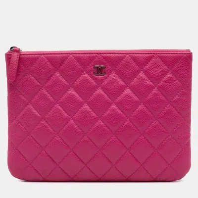 Pre-owned Chanel Pink Small Quilted Caviar O Case Clutch