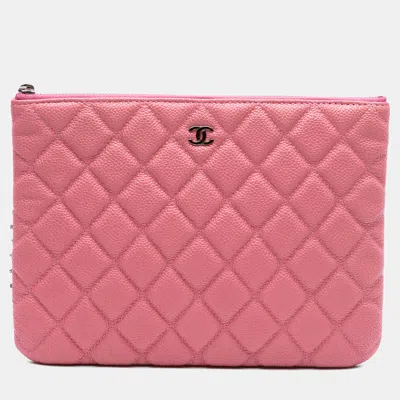 Pre-owned Chanel Pink Small Quilted Caviar O Case Clutch