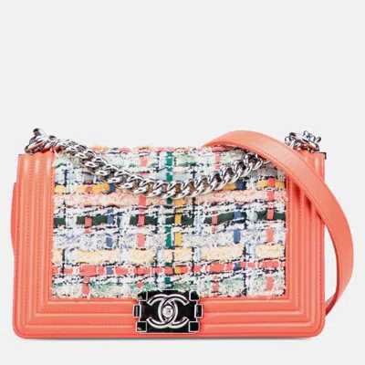 Pre-owned Chanel Pink Small Tweed And Lambskin Boy Flap