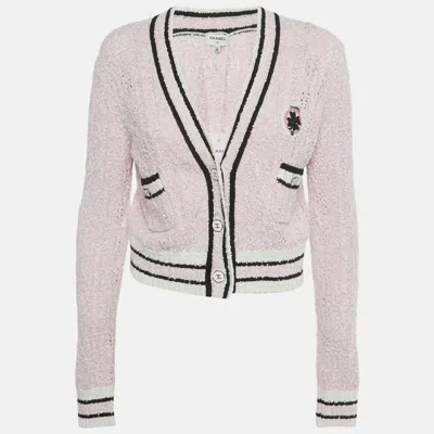 Pre-owned Chanel Pink Stretch Tweed Button Detail Cardigan S