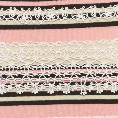 Pre-owned Chanel Pink Striped Knit Lace Trim Mini Dress S