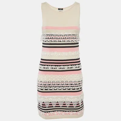Pre-owned Chanel Pink Striped Lace Insert Cashmere Knit Dress S