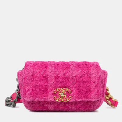 Pre-owned Chanel Pink Tweed 19 Belt Bag