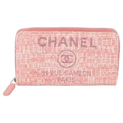 Pre-owned Chanel Pink Tweed & Lurex Deauville Long Zip Wallet