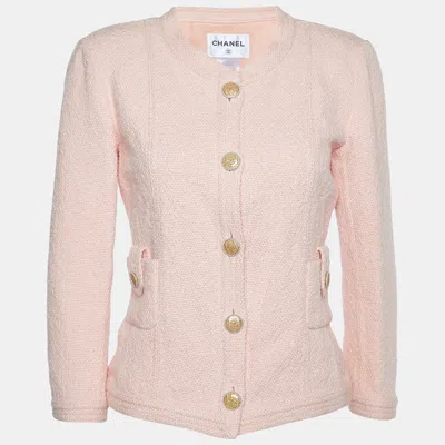 Pre-owned Chanel Pink Tweed Button Front Jacket M