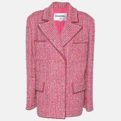 Pre-owned Chanel Pink Tweed Button Jacket M