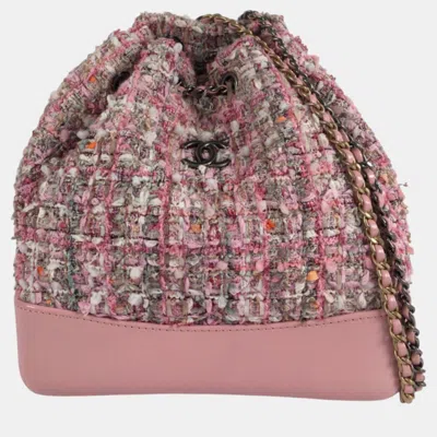 Pre-owned Chanel Pink Tweed Gabrielle Drawstring Backpack
