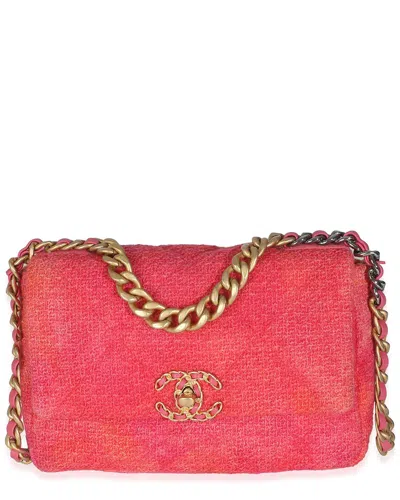 Pre-owned Chanel Pink Tweed Medium 19 Flap Bag (authentic Pre-loved)