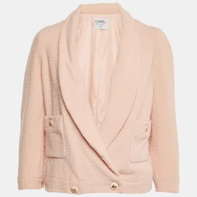 Pre-owned Chanel Pink Tweed Shawl Collar Jacket L