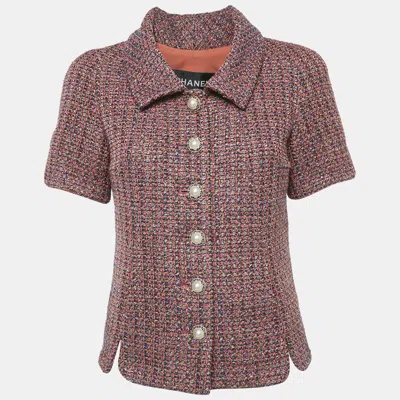 Pre-owned Chanel Pink Tweed Short Sleeve Jacket S