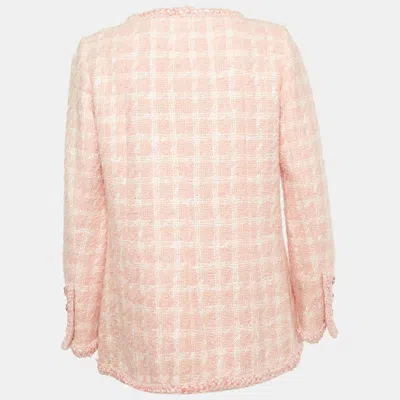 Pre-owned Chanel Pink Tweed Zip-up Jacket M
