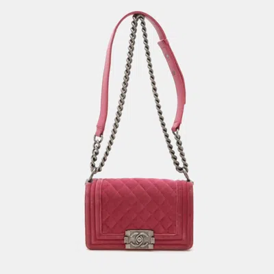 Pre-owned Chanel Pink Velour Leather Boy Coco Mark Chain Shoulder Bag