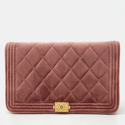 Pre-owned Chanel Pink Velvet Boy Woc Mini Crossbody Bag