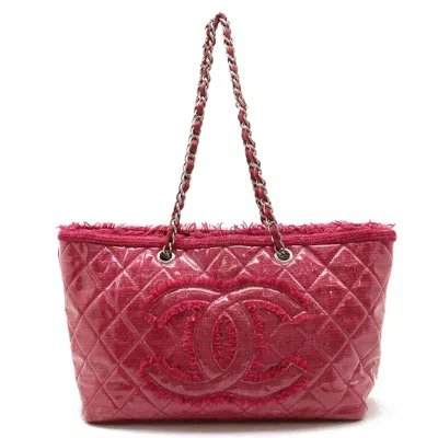 Pre-owned Chanel Pink Vinyl Cotton Shoulder Bag Tote Bag ()