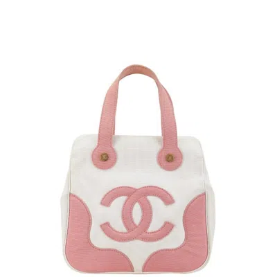 Pre-owned Chanel Pink White Canvas Handbag Tote Bag () In Multi