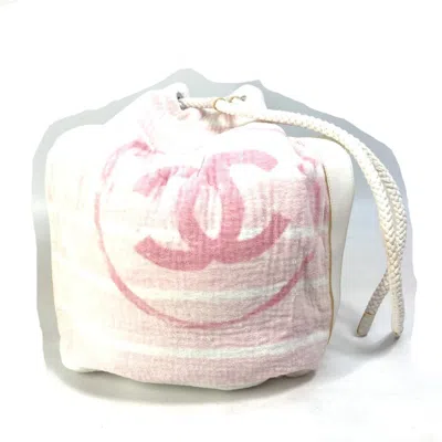 Pre-owned Chanel Pink White Cotton Beach Bag Shoulder Bag () In Multi