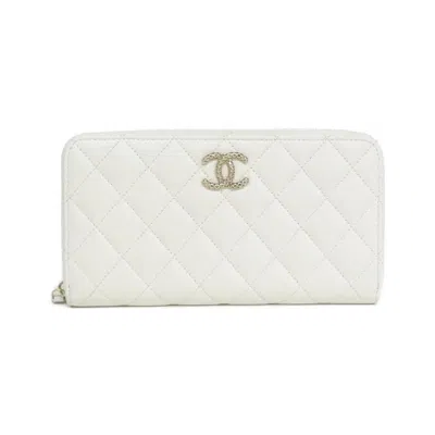 Pre-owned Chanel Pink White Grained Calfskin Long Wallet (bi-fold) () In Multi