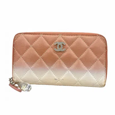 Pre-owned Chanel Pink White Leather Patent Leather Wallet (bi-fold) () In Multi
