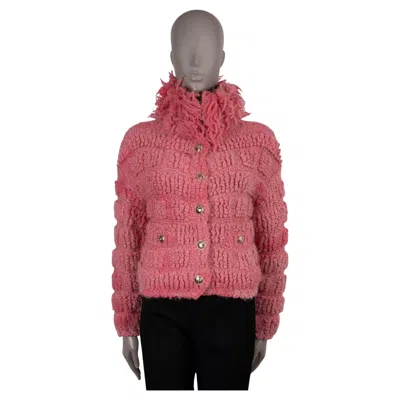 Pre-owned Chanel Pink Wool & Alpaca 20k Fringe Trim Knit Bomber Jacket 34 Xs