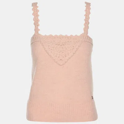 Pre-owned Chanel Pink Wool Blend Embroidered Camisole Top M