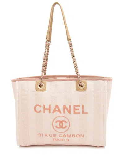 Pre-owned Chanel Pink Woven Straw Deauville Small Tote (authentic Pre-loved)