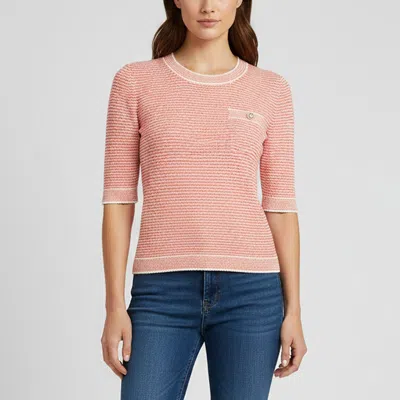 Pre-owned Chanel Pink/cream Striped Cotton Knit Pocket T-shirt M