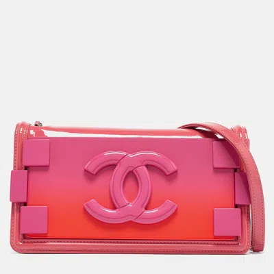 Pre-owned Chanel Pink/orange Plexiglass And Patent Leather Small Boy Brick Flap Bag