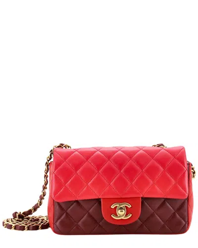 Pre-owned Chanel Pink/red/brown Lambskin Quilted Leather Tricolor Classic Single Flap (authentic Pre-loved)