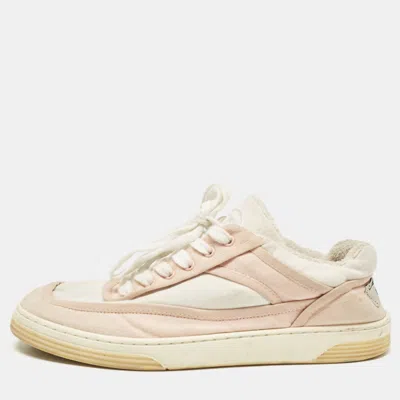 Pre-owned Chanel Pink/white Canvas Cc Low Top Sneakers Size 37