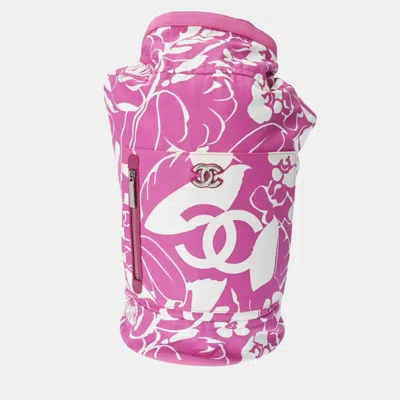 Pre-owned Chanel Pink/white Canvas Coco Beach Backpack