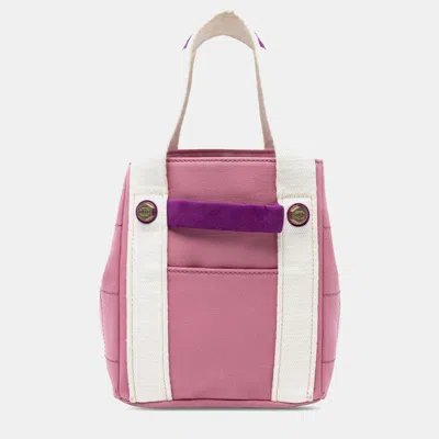 Pre-owned Chanel Pink/white Canvas Square Stitch Tote