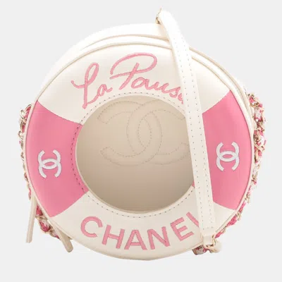 Pre-owned Chanel Pink/white Lambskin La Pausa Coco Lifesaver Round Bag