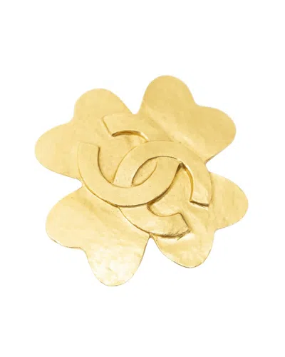 Pre-owned Chanel Plated Cc Clover Brooch (authentic Pre-loved)