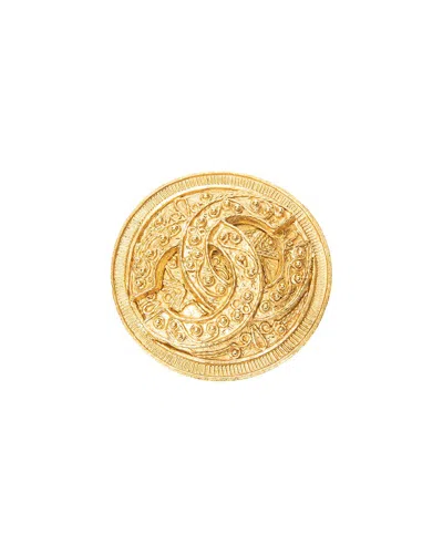 Pre-owned Chanel Plated Cc Round Medallion Brooch (authentic Pre-loved)