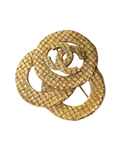 Pre-owned Chanel Plated Cc Woven Brooch (authentic Pre-loved)